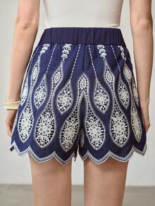 MOTF PREMIUM 女士镂空刺绣设计休闲短裤 - 藏蓝色 - 查看 4