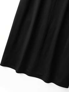 GlowEve CURVE Vestido de talla grande de unicolor con cuello, abotonado, ajustado a la cintura y con malla de red de mariposa 3D - Negro - Ver 5