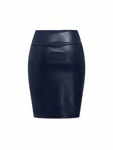 Ellevyn Gonna a matita elegante in contrasto di pizzo e pelle PU, adatta per l'ufficio e il pendolarismo - Blu - Visualizzare 9