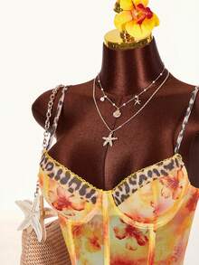 Amplova 2026 Early Spring Floral & Leopard Print Low-Cut Blouse, Low-Waist A-Line Skirt, Women's 2-Piece Set - Multicolor - View 5