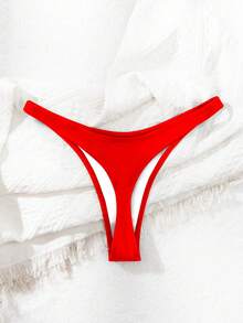 Swim Basics Summer Solid Color Casual & Simple Swimwear Bottom, Suitable For Everyday Wear - Red - View 2