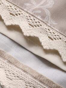 Livesso 女士圆领蕾丝拼接腰部印花中长连衣裙 - 杏色 - 查看 7