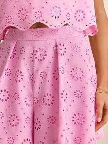 Vivid Eden Bộ đồ nữ 2 món phong cách thường ngày thanh lịch lãng mạn, chất liệu jacquard, màu hồng. - Hồng - Xem 16