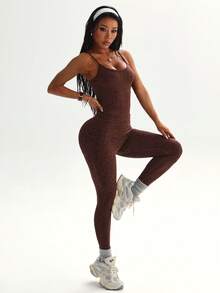 Dewbera Women's Leopard Print Fitted Tank Top And Leggings Sports Set - Multicolor - View 6