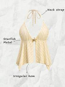 Chiquease 女士夏季度假新款杏色纹理面料海星金属装饰性感露背吊带背心 - 杏色 - 查看 3