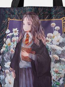 HARRY POTTER X SHEIN 女士可爱花朵、泡泡、毛茛图案便捷粉色手提包 - 米色 - 查看 5