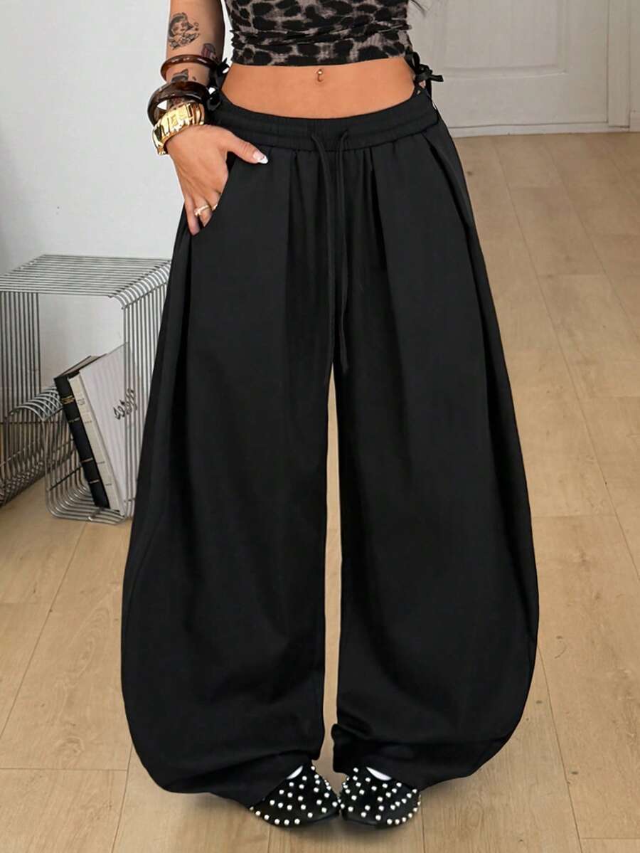 Coolane 女士秋季街头风基本款日常穿搭外出机场装扮休闲灰色低腰宽松香蕉裤