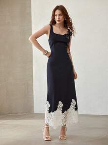 MOTF PREMIUM ĐẦM DỆT KIM CAO CẤP HỌA TIẾT HOA HỒNG DÀNH CHO NỮ - Màu xanh hải quân - Xem 5