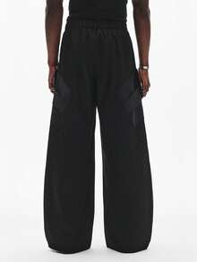 STYNVO 男士休闲宽松阔腿工装裤，男士褶皱工装裤，喇叭裤，Y2K运动裤，纽约风运动裤，送给男友的完美礼物，返校季必备单品，新年礼物男士阔腿裤，男士宽松阔腿裤 - 黑色 - 查看 3