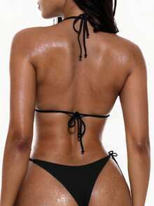 Swim Vcay 女士纯色性感吊带比基尼两件套泳衣套装 - 黑色 - 查看 2