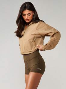 MISSGUIDED High Waisted Elastic Waistband Athletic Shorts With Side Pockets For Active Sports Running Gym Workout Training - Army Green - View 3