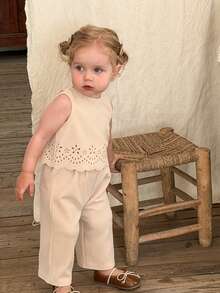 LMoss Kids 2pcs Baby Girl Cute Ruffle Sleeveless Top And Pants Set, Summer - Apricot - View 5