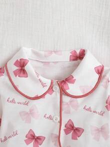 SHEIN Babygirl Cute Knitted Bow Long Sleeve Pajama Set, Casual Sleepwear