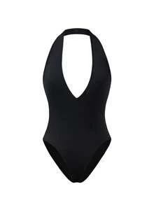 SHEIN LUNE 女士性感V领露背吊带连体衣 - 黑色 - 查看 7