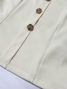 Franclia Damen T-Shirt mit quadratischem Ausschnitt, dekorativen Knöpfen und kurzen Ärmeln, einfarbig - Aprikosenfarben - Übersicht 5