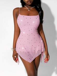 mini con lentejuelas y espalda descubierta para mujer - Rosa - Ver 2