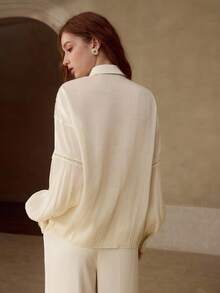 MOTF PREMIUM ÁO SƠ MI NHẸ, PHỐI REN TƯƠNG PHẢN, CHẤT LIỆU TENCEL PHA, THOẢI MÁI, DÀNH CHO MÙA XUÂN/HÈ - Vàng nhạt - Xem 2