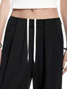 Airlisse Women's Drawstring Waist Pleated Casual Street Wear Sweatpants, Spring/Summer - Black - View 1