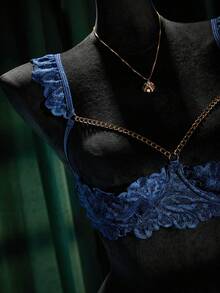 SpicyHot 女士蕾丝内衣两件套，极其性感，含钢圈文胸和内裤 - 藏蓝色 - 查看 3