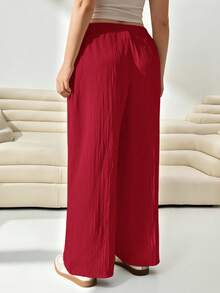 SHEIN EZwear 女士加大码宽松红色梭织裤 - 紅色 - 查看 2