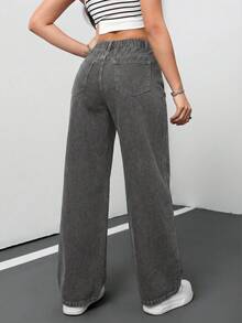 SHEIN Teen Girl Fashion Casual Based Denim Baggy Jeans Soft Dailywear Summer And Spring Rave Festival And Beach Wide Leg Jeans Fall Winter - Grey - View 2