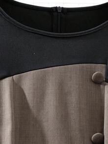 GlowEve CURVE Plus Size Women Knitted Round Neck Patchwork Contrast Color Long Sleeve Belted Button Split Hem Midi Dress, Suitable For Casual And Work - Multicolor - View 4