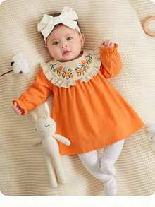 SHEIN 新生女宝宝可爱甜美碎花荷叶边宽松长袖连衣裙