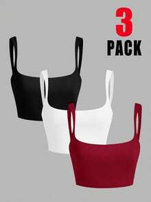 SHEIN EZwear 3件套女士露脐吊带背心套装，情人节多件吊带背心组合装 - 彩色 - 查看 6
