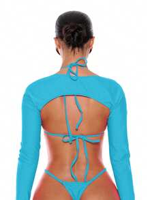 Musera Resort Pull On Shrug Sleeves Top Only Summer Spring Holiday Vacation Sexy Club Ibiza Beachwear Rave - Blue - View 3