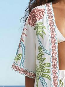 CAJUNI Kolorowy haftowany zestaw "Tropikalne wakacje" – koszula i szorty - Wielokolorowe - Zobacz 5