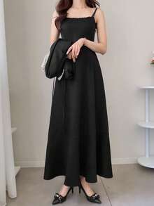 FRIFUL 2pcs Women Cover Up & Slip Dress Set With Trim Decor Lounge Sets For Women - Black - View 7