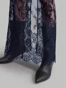 Ontre Chân váy ren xuyên thấu màu đỏ tía mới, bộ sưu tập Xuân/Hè 2026, đa năng, phù hợp cho đi làm, công sở, thường ngày, văn phòng, lớp học, thanh lịch, dự tiệc, đám cưới. - Màu xanh lam - Xem 6