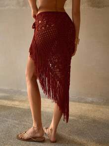 MOTF PREMIUM Váy len móc thủ công kiểu Bohemian với tua rua - Đỏ - Xem 4
