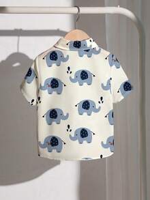 Boys' Casual Loose Comfortable Daily Wear Short Sleeve Shirt, Classic Cute Cartoon Elephant Print, Suitable For Spring/Summer - Multicolor - View 2