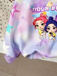 SHEIN 1件装少女休闲韩流卡通女孩星星扎染长袖卫衣，舒适厚实针织套头衫，适合日常和假日穿着，秋冬季节也适用。 - 彩色 - 查看 4