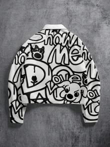 Manfinity ZONE917 宽松街头风黑色涂鸦“SHOW ME”趣味狗狗印花短袖衬衫，版型宽松，适合约会和聚会，也是送给男朋友的绝佳礼物。 - 白色 - 查看 5