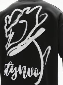 STYNVO 男士字母图案印花T恤，休闲圆领短袖T恤，男士宽松T恤，男士图案T恤，男士宽松图案T恤，男士印花T恤，男士落肩T恤 - 黑色 - 查看 6