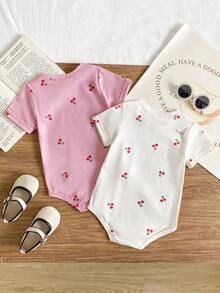 SHEIN Infant/Toddler Cute Letter Print Casual Short Sleeve Romper, Summer - Multicolor - View 2