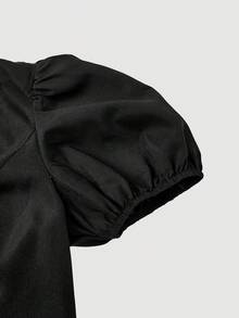 SHEIN MOD Bluză neagră cu mâneci bufante și dantelă pentru femei - Negru - Vizualizare 6
