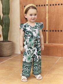 SHEIN Baby Girl Ditsy Floral V-Neck Ruffle Casual Romper - Multicolor - View 5