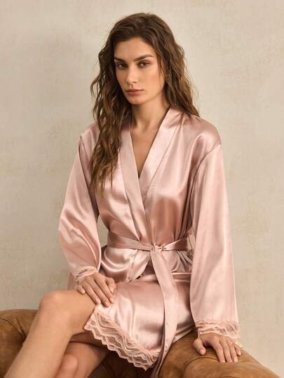 Charlaine Elegant French Satin Lace Women Robe