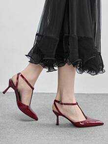 CUCCOO BIZCHIC Women's Pointed Toe Buckle Design Fashionable High Heels, Versatile For Daily Wear - Burgundy - View 4