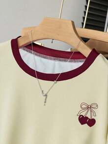 Resyla 大码女式束腰T恤，甜美樱桃印花设计，户外休闲装 - 彩色 - 查看 4