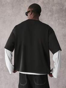 STYNVO Áo thun nam tay ngắn dáng rộng in chữ, phong cách thường ngày. - màu đen - Xem 2