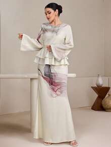 Graceveil Conjunto de 2 piezas con mangas abullonadas y volantes, nueva moda para mujer - Multicolor - Ver 4