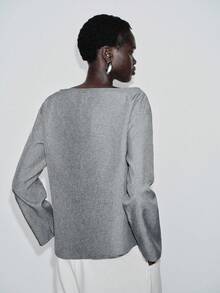 Lumivelle Women's Casual Cold Shoulder Linen Long Sleeve Shirt - Grey - View 2