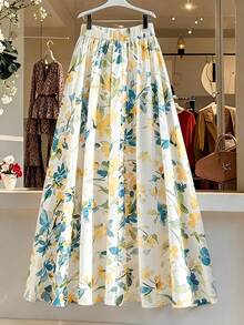 GlowEve CURVE Chân váy chữ A xếp ly, cạp chun, in hoa dành cho nữ cỡ lớn, thích hợp cho mùa xuân/hè. - Nhiều màu - Xem 2