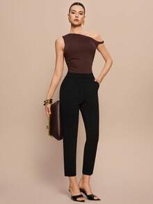 Leighera Pantaloni casual da donna di colore unito, adatti a ogni occasione, con tasche - nero - Visualizzare 4