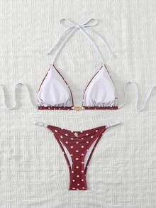 Swim Mod Women's Polka Dot Print Swimwear Set, Suitable For Beach & Vacation - Yellow - View 8