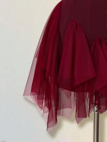 SHEIN ICON Vestido mini de mujer con parches de malla blanca y ballenas - Burdeos - Ver 6